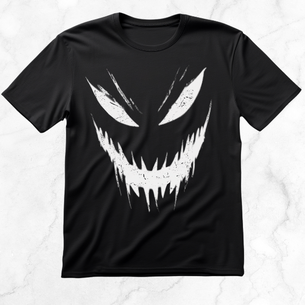 lack T-shirt featuring a sinister white smile graphic with sharp edges, embodying the edgy vibe of phonk music.